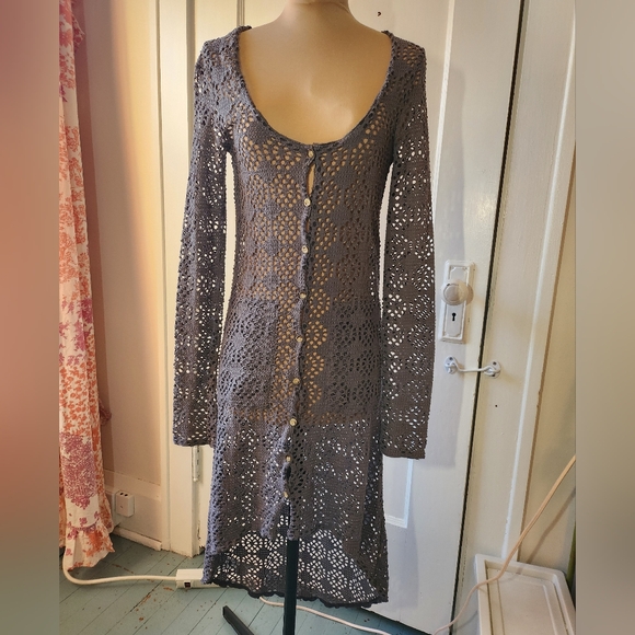 Free People Beach Love Song Crochet Duster Blue - Picture 2 of 11